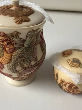 Ivory Ceramic Dragon Lidded Jar – Decorative Home Art